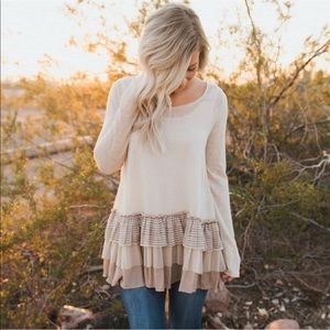 Stripes and Lace ruffle knit top